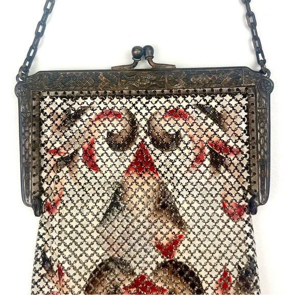 MANDALIAN MFG CO Antique Brass Mesh Fringe Trim Evening Bag Art Deco Gatsby 30s - Picture 7 of 13